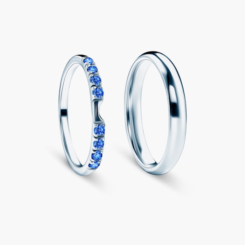 Obrączki The Journey: białe złoto, niebieski szafir, półokrągłe, 2 mm i 3 mm